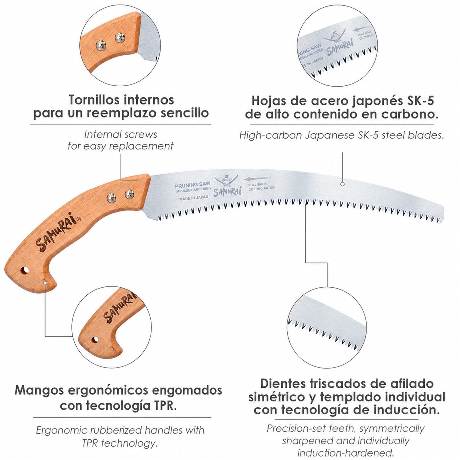 Serrucho Samurai Curvo Mango Madera 330 mm.