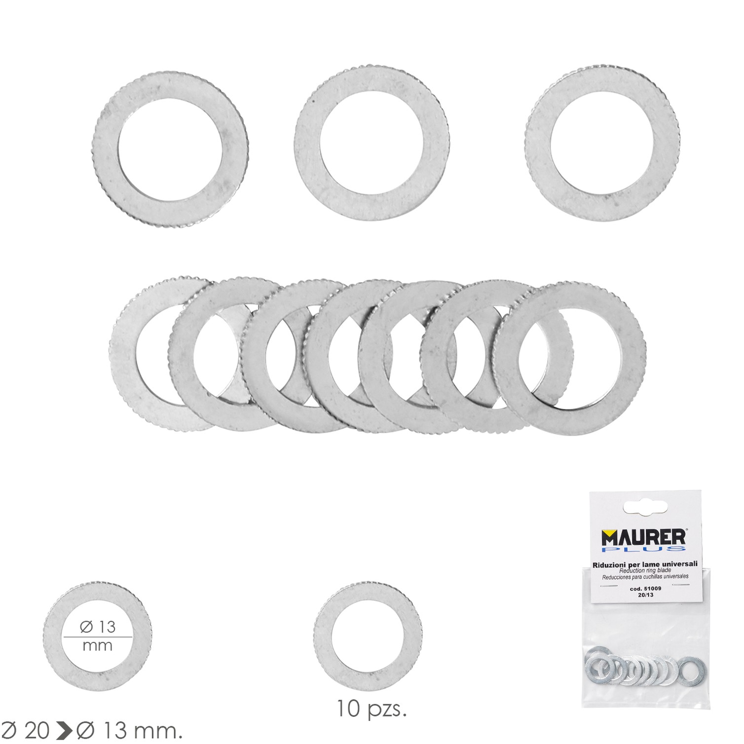 Adaptadores / Reductores Disco Corte Madera Ø 20 a Ø 13 mm. (Bolsa 10 piezas)