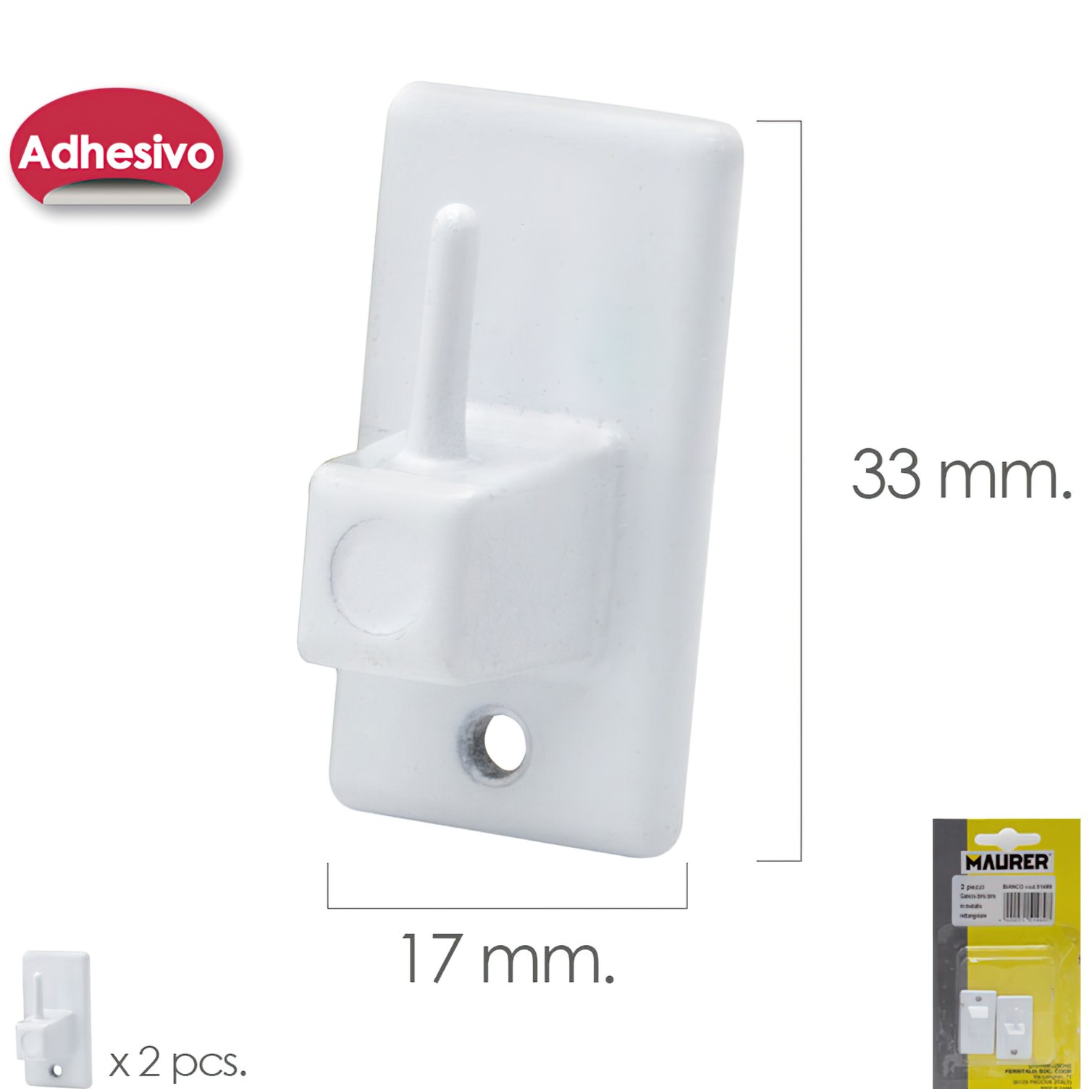 Gancho Visillo / Cortina Adhesivo Blanco (Blister 2 Piezas)