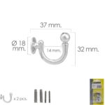 Gancho Cromado Atornillabe 37 mm. Con tacos y tornillos (Blister 2 piezas)