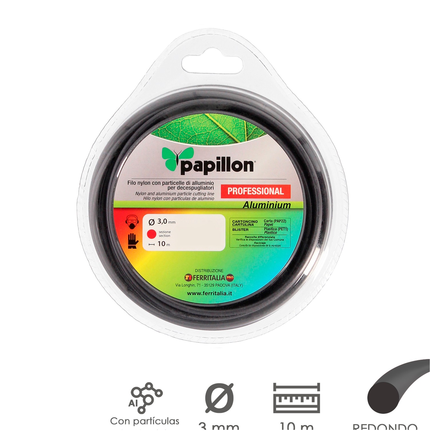 Hilo Nylon y Aluminio Desbrozadoras Redondo Professional Ø 3,0 mm. Rollo 10 metros. Hilo Nylon Corte Hierba, Jardin, Maleza