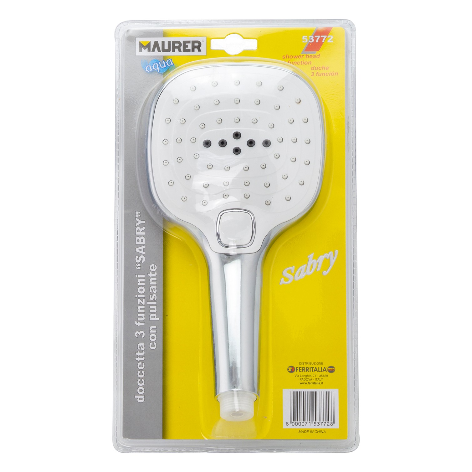 Maneral Ducha 3 Funciones Con Pulsador Ø 12 cm.