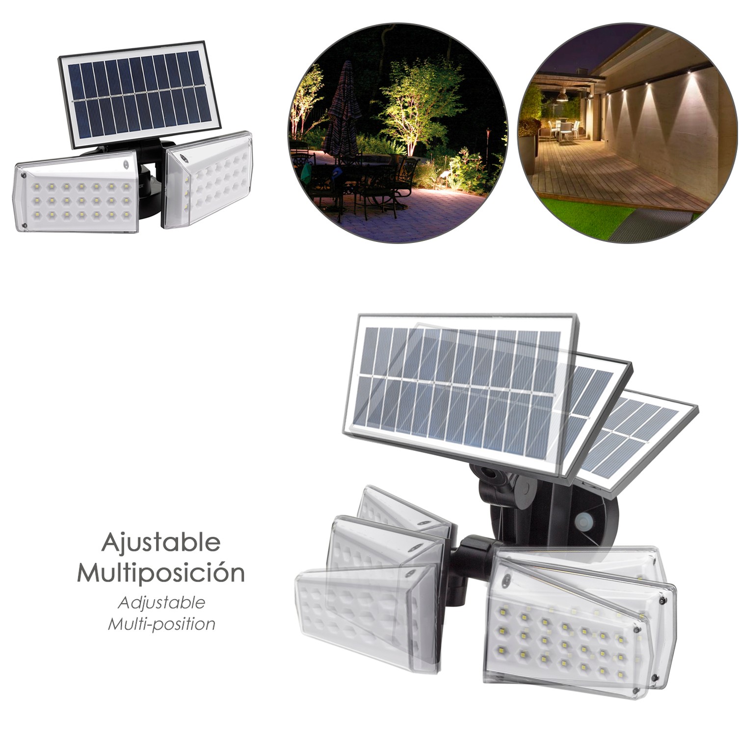 Aplique Solar Led Doble Con Sensor de Movimiento / Crepuscular 450 Lumenes. Protección IP65