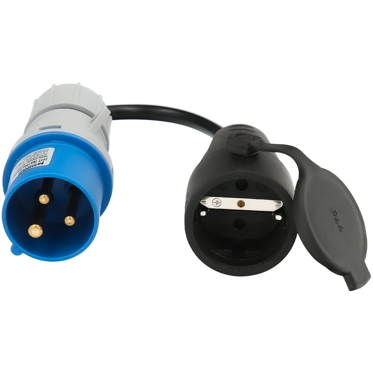 Adaptador de clavija CEE a Schuko, 2 polos + Tierra. Max. 16A. 230V