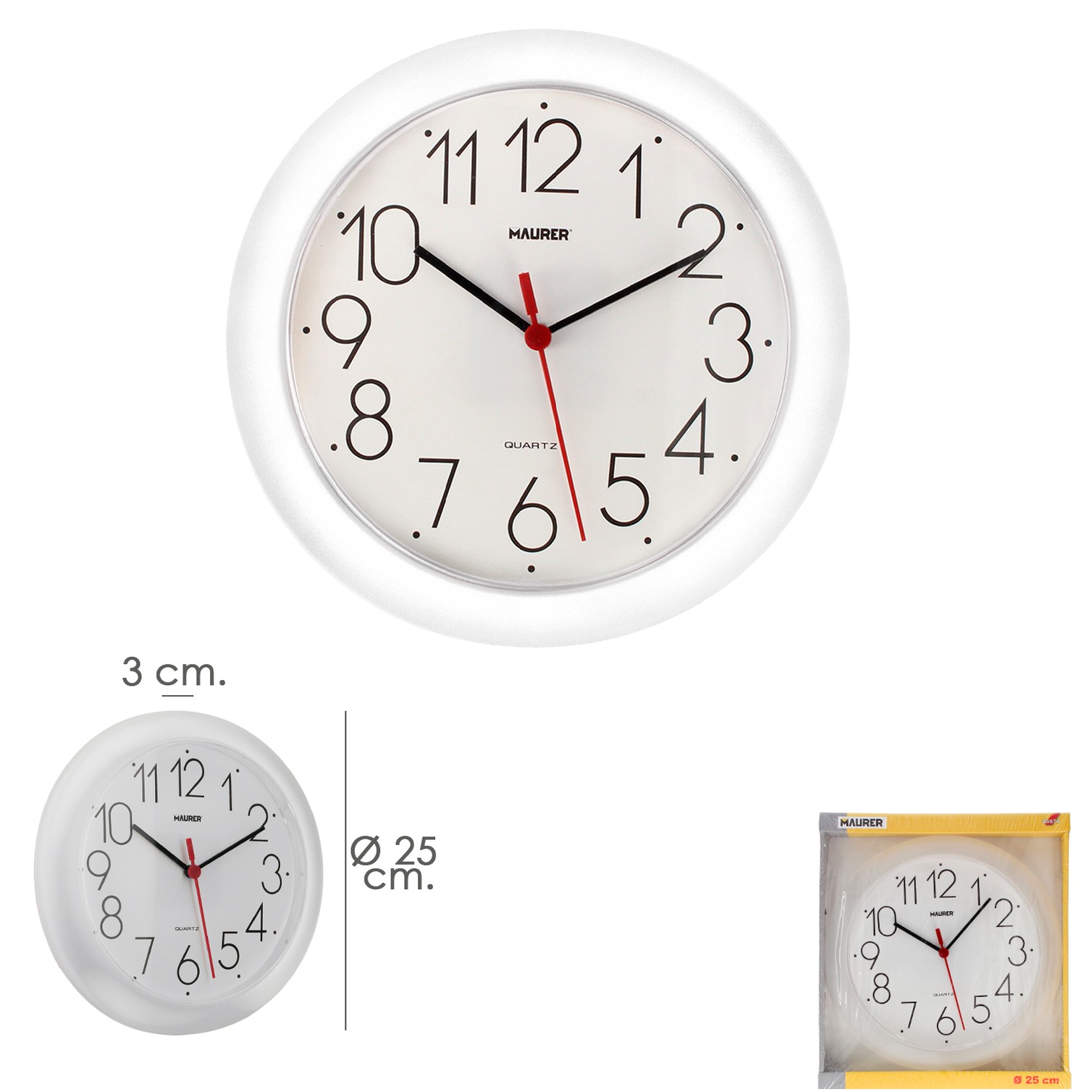 Reloj De Pared Ø 25 cm. Color Blanco
