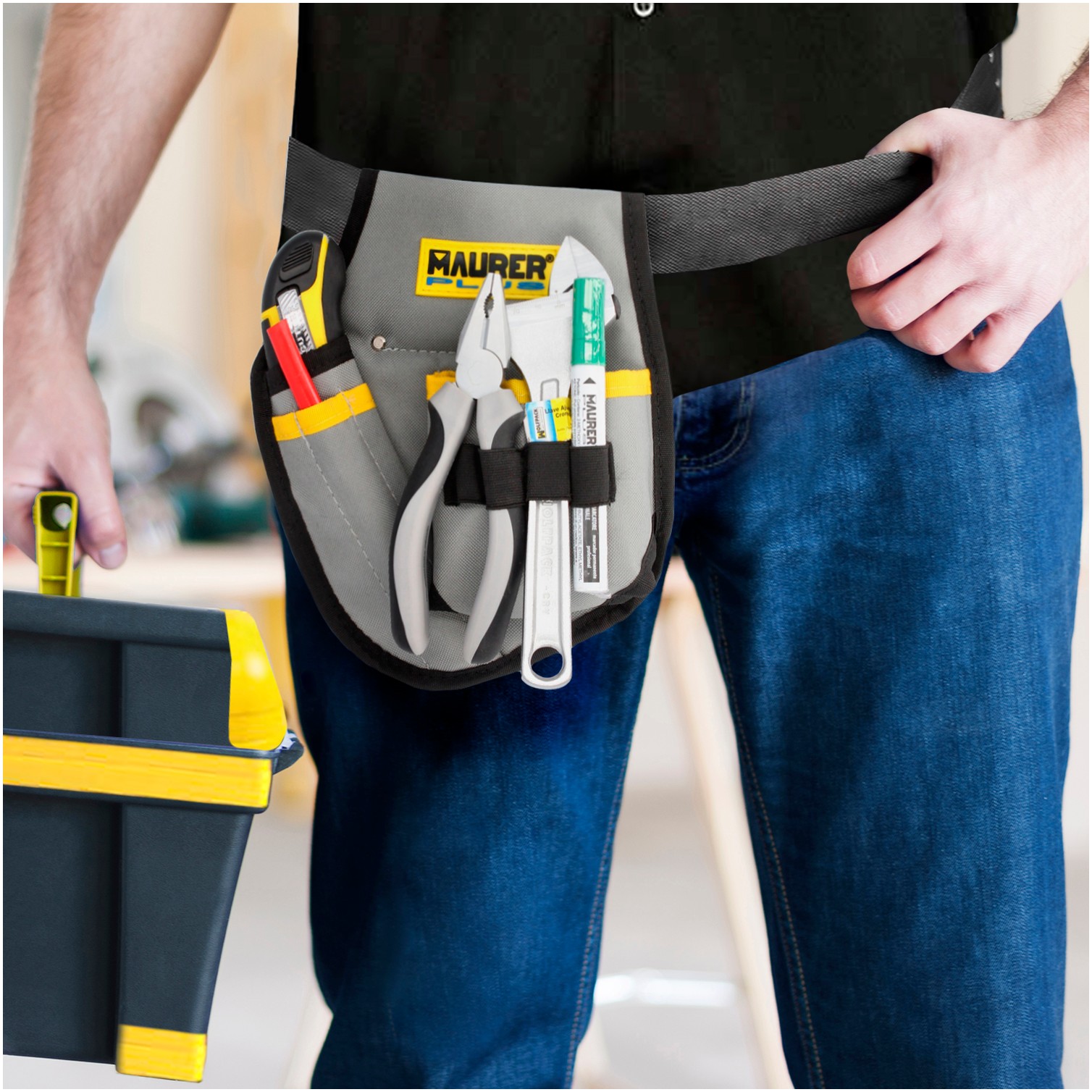 Funda Bolsa Porta Herramientas Para Cinturon Con 3 Bolsillos y 4 Elasticos. Portaherramientas Electricista Multibolsillos