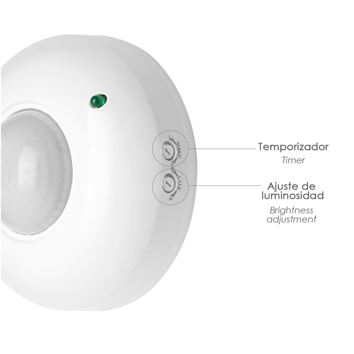 Detector De Movimiento Por Infrarrojos Con Sensor Crepuscular 360°. Ajustable