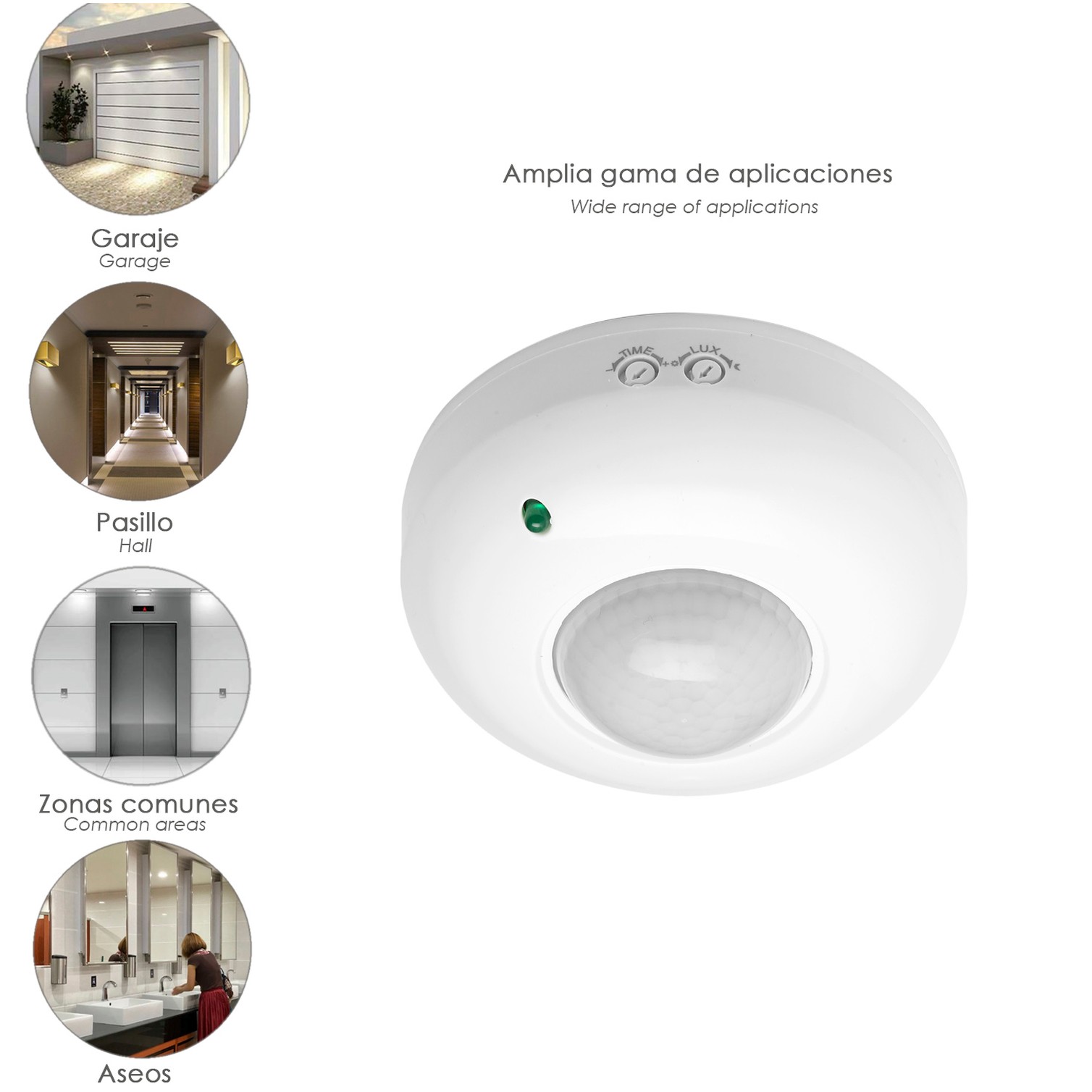 Detector De Movimiento Por Infrarrojos Con Sensor Crepuscular 360°. Ajustable