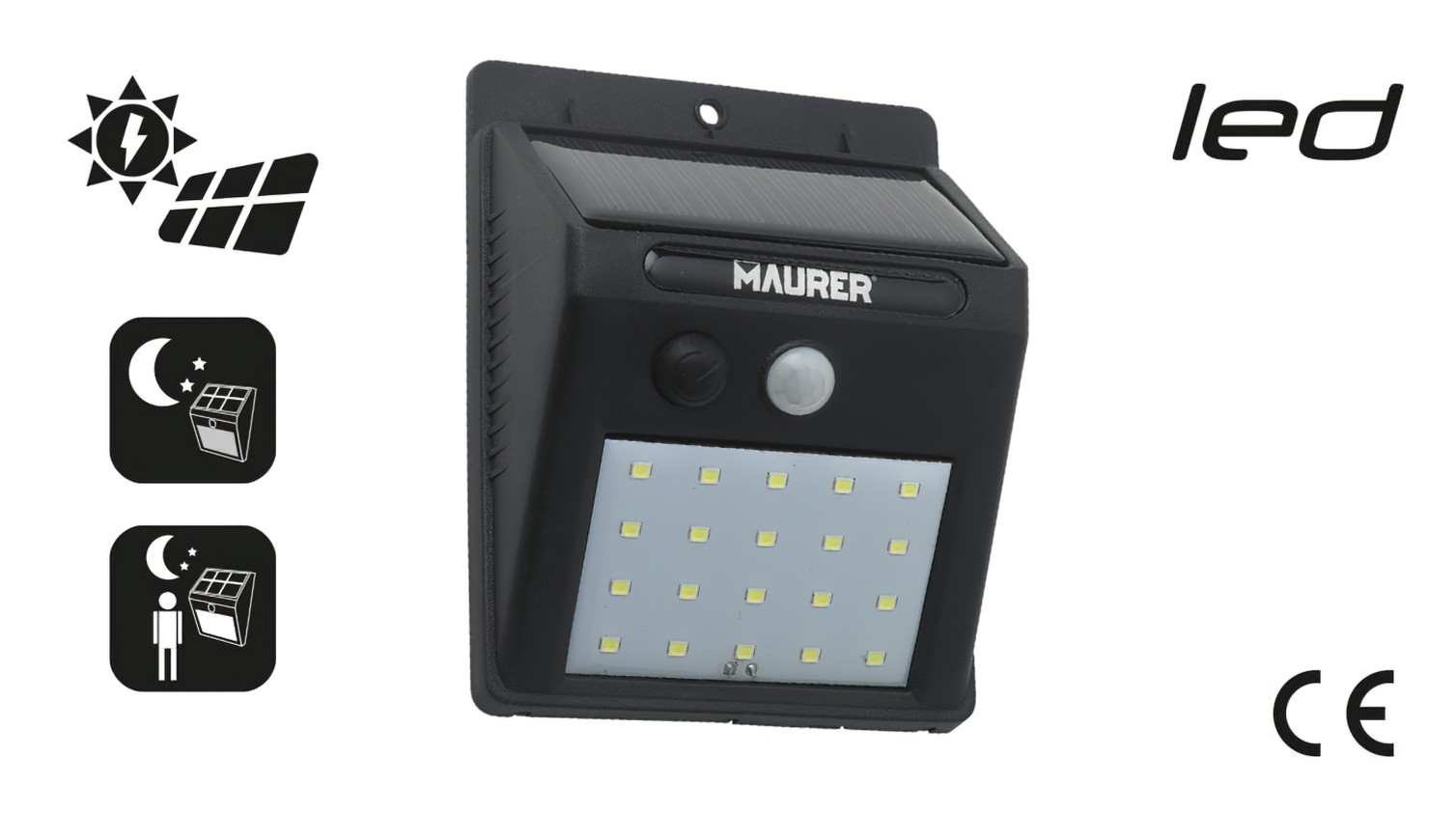 Aplique Foco Solar LED Exterior IP65, 200 Lumenes, Sensor Movimiento y Crepuscular, Foco Led Bateria, Foco Solar Bateria,