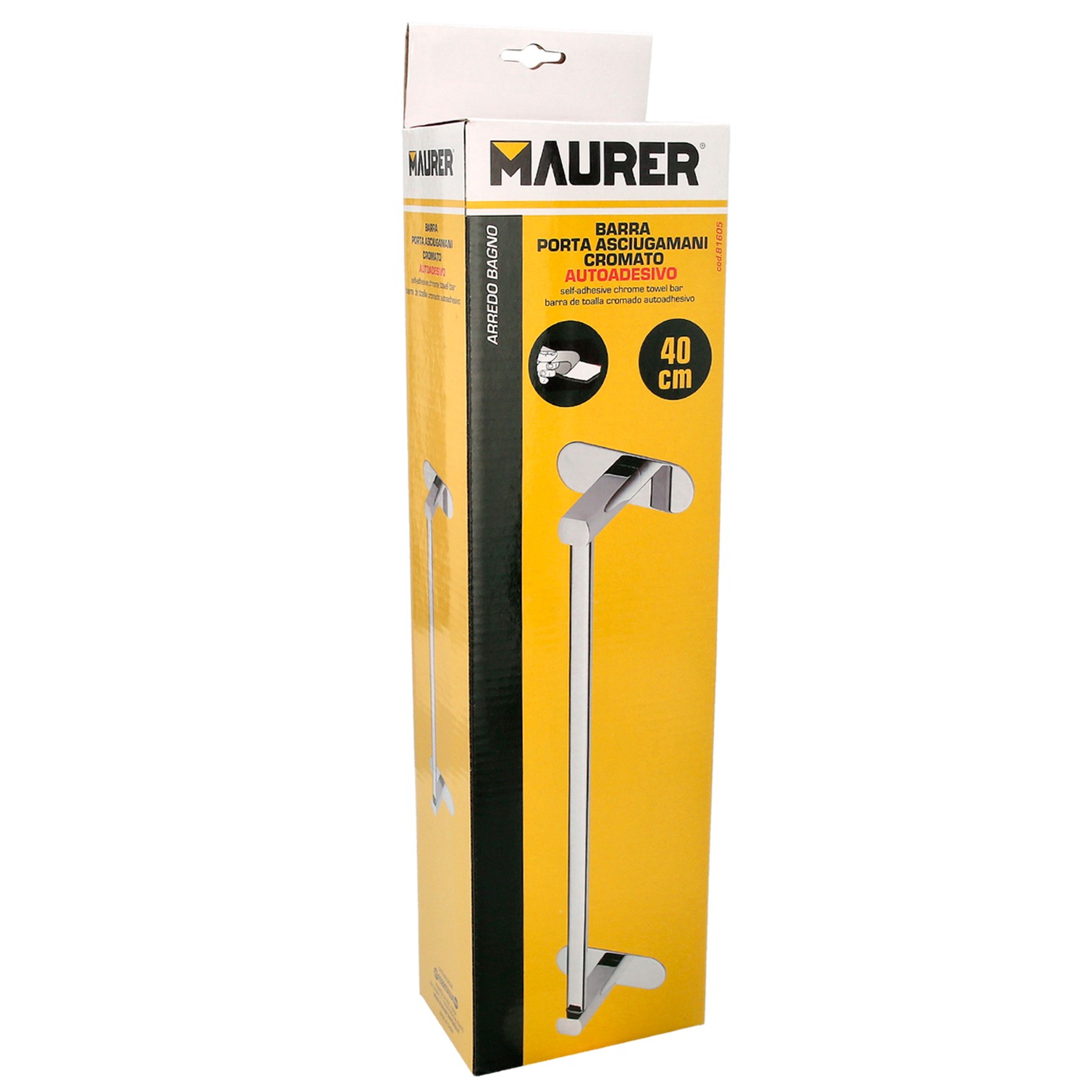 Toallero Barra 40 cm. Color Inox Con Efecto Espejo, Autoadhesivo Resistente, Porta Toallas, Toallero Adhesivo Pared/Mueble