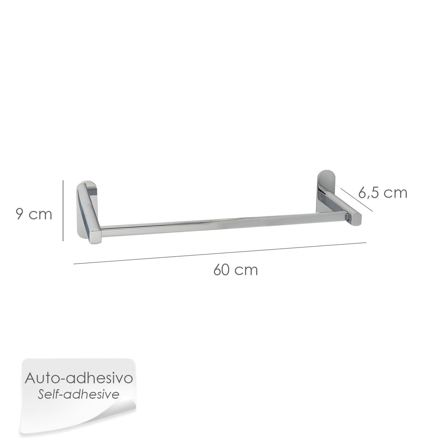Toallero Barra 60 cm. Color Inox Con Efecto Espejo, Autoadhesivo Resistente, Porta Toallas, Toallero Adhesivo Pared/Mueble