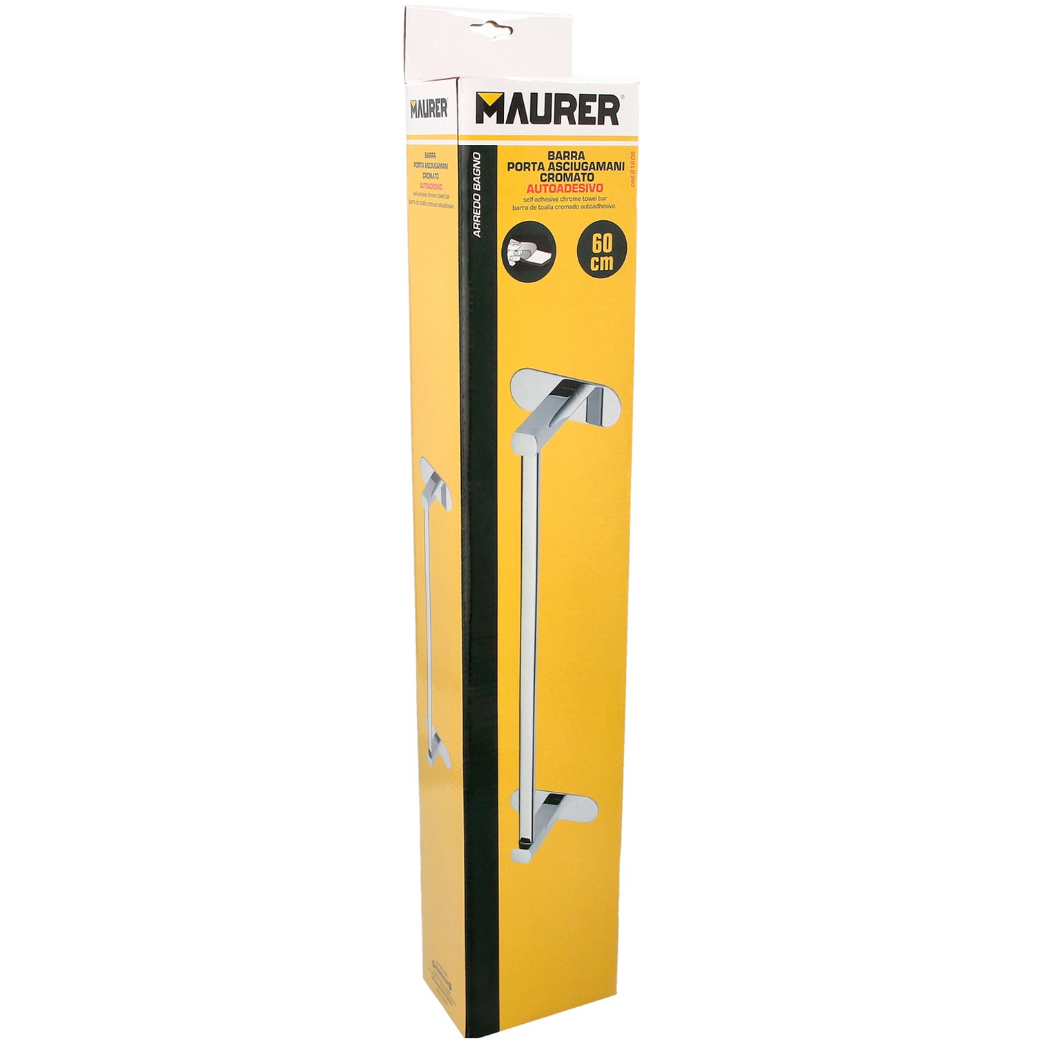 Toallero Barra 60 cm. Color Inox Con Efecto Espejo, Autoadhesivo Resistente, Porta Toallas, Toallero Adhesivo Pared/Mueble