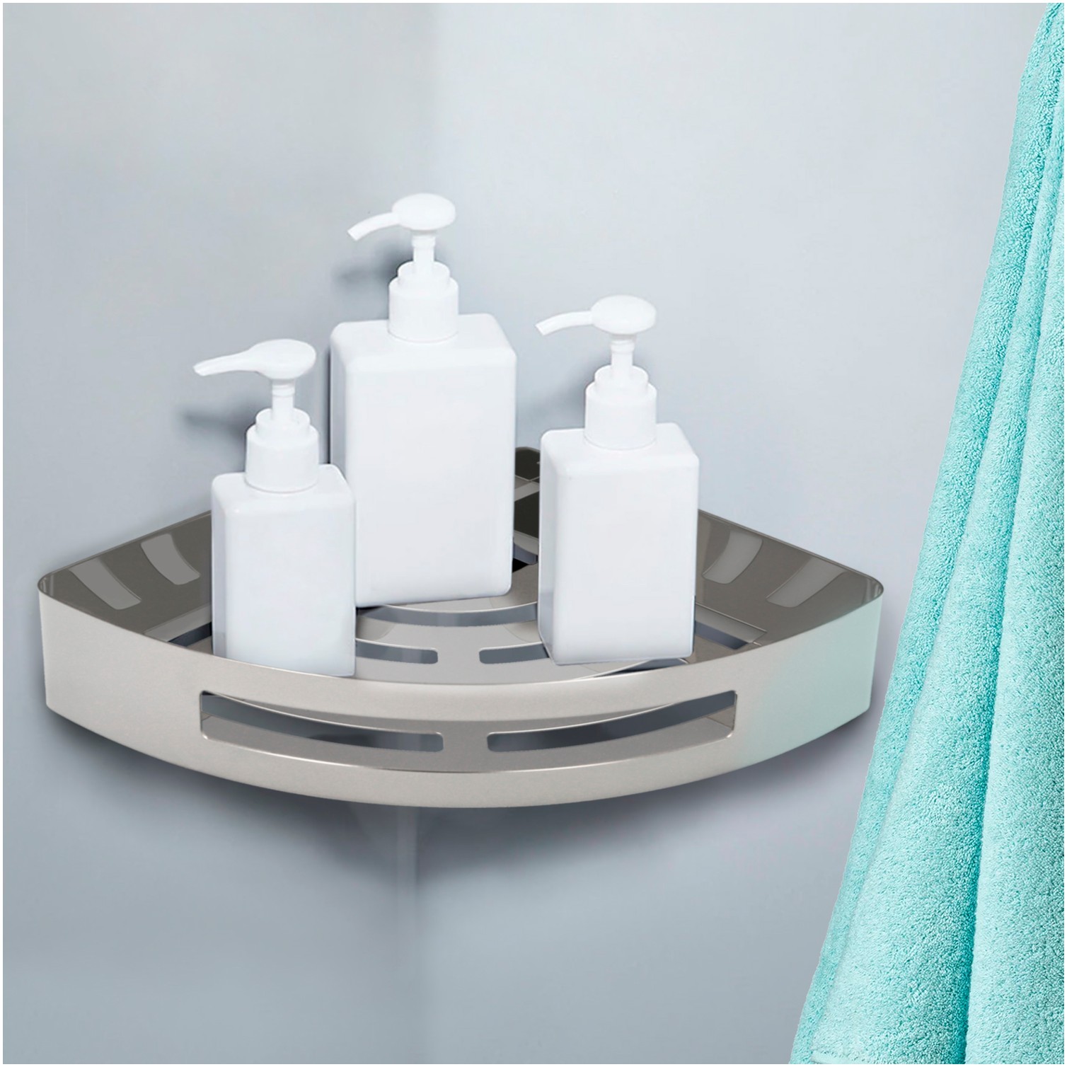 Cestillo Rincon Baño Autoadhesivo, Color Inox Con Efecto Espejo, Autoadhesivo Resistente o Con Tornillos