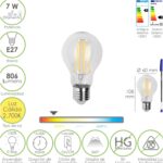 Bombilla Led Filamento Standar Rosca E27. 7 Watt. Equivale A 50 Watt. 806 Lumenes. Luz Calida 2700º K.