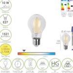 Bombilla Led Filamento Standar Rosca E27. 10 Watt. Equivale A 80 Watt. 1521 Lumenes. Luz Calida 2700º K.