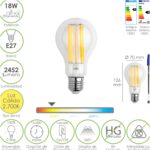 Bombilla Led Filamento Standar Rosca E27. 18 Watt. Equivale A 130 Watt. 2462 Lumenes. Luz Calida 2.700 º K.