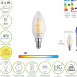 Bombilla Led Filamento Vela Rosca E14. 4,5 Watt. Equivale A 40 Watt. 470 Lumenes. Luz Cálida (2700º K.)