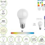 Bombilla Led Estandar Rosca E27. 4.9 Watt. Equivale A 40 Watt. 480 Lumenes. Luz Blanca (4000º K.)