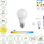 Bombilla Led Estandar Rosca E27. 8 Watt. Equivale A 65 Watt. 806 Lumenes. Luz Calida (2700º K.)