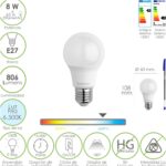 Bombilla Led Estandar Rosca E27. 8 Watt. Equivale A 65 Watt. 806 Lumenes. Luz Fría (6500º K.)