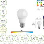 Bombilla Led Estandar Rosca E27. 9.5 Watt. Equivale A 75 Watt. 1055 Lumenes. Luz Neutra (4000º K.)