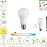 Bombilla Led Estandar Rosca E27. 13,5 Watt. Equivale A 100 Watt. 1521 Lumenes. Luz Calida (3000º K.)