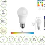 Bombilla Led Estandar Rosca E27. 13,5 Watt. Equivale A 100 Watt. 1521 Lumenes. Luz Neutra (4000º K.)