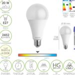 Bombilla Led Estandar Rosca E27. 20 Watt. Equivale A 150 Watt. 2452 Lumenes. Luz Neutra (4000º K.)