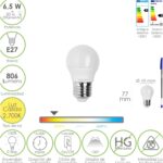 Bombilla Led Esfera Rosca E27. 6.5 Watt. Equivale A 50 Watt. 806 Lumenes. Luz Calida 3000º K.