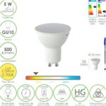 Bombilla Led Dicroica Rosca GU10. 5 Watt. Equivale A 30 Watt. 500 Lumenes. Luz Cálida (2700º K)