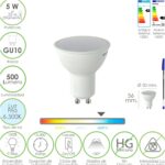 Bombilla Led Dicroica Rosca GU10. 5 Watt. Equivale A 30 Watt. 500 Lumenes. Luz Fria (6500º K.)