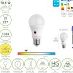 Bombilla Led Esfera Con Sensor Crepuscular. Rosca E27. 10.5 Watt. Equivale A 90 Watt. 1055 Lumenes. Luz Calida 3000º K.