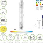 Bombilla Halogena Para Focos Rosca R7S. 120 Watt. 2220 Lumenes. Luz Cálida (2850º K)