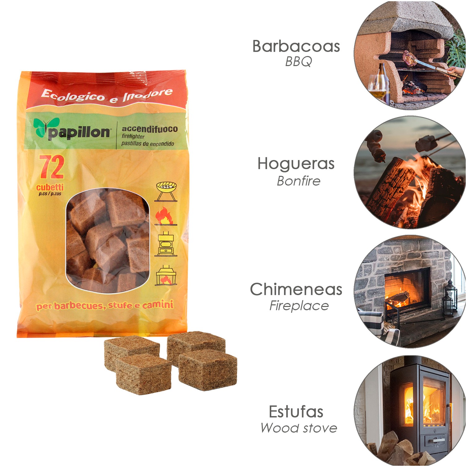 Pastillas Encendido Barbacoas Ecologicas 72 Piezas, No Toxico, Sin Olor, Favorable Medio Ambiente