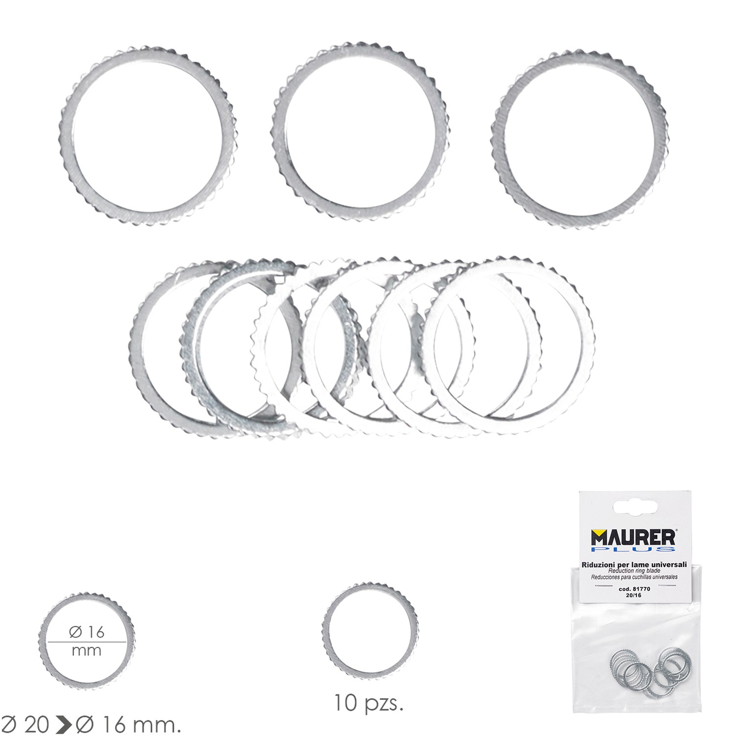 Adaptadores / Reductores Disco Corte Madera Ø 20 a Ø 16 mm. (Bolsa 10 piezas)