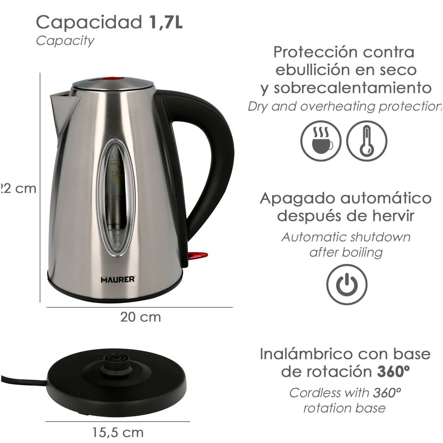 Hervidor De Agua 1,7 Litros. 2200 W.