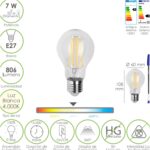 Bombilla Led Filamento Standar Rosca E27. 7 Watt. Equivale A 50 Watt. 806 Lumenes. Luz Neutra 4000º K.