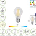 Bombilla Led Filamento Standar Rosca E27. 10 Watt. Equivale A 80 Watt. 1521 Lumenes. Luz Neutra 4000º K.