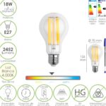 Bombilla Led Filamento Standar Rosca E27. 18 Watt. Equivale A 130 Watt. 2462 Lumenes. Luz Neutra 4000º K.