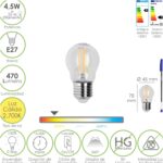 Bombilla Led Filamento Esfera Rosca E27. 4,5 Watt. Equivale A 35 Watt. 470 Lumenes. Luz Calida 2700º K.
