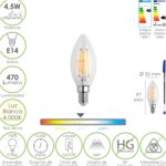 Bombilla Led Filamento Vela Rosca E14. 4,5 Watt. Equivale A 35 Watt. 470 Lumenes. Luz Neutra 4000º K.