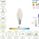 Bombilla Led Filamento Vela Twist. E14. 4,5 Watt. Equivale A 35 Watt. 470 Lumenes. Luz Neutra 4000º K.