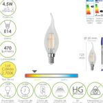 Bombilla Led Filamento Vela Llama E14. 4,5 Watt. Equivale A 35 Watt. 470 Lumenes. Luz Calida 2700º K.