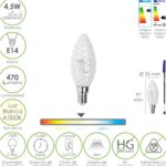 Bombilla Led Filamento Vela Esmerilada E14. 4,5 Watt. Equivale A 35 Watt. 470 Lumenes. Luz Neutra 4000º K.