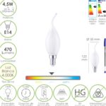 Bombilla Led Filamento Vela Llama Esmerilada E14. 4,5 Watt. Equivale A 35 Watt. 470 Lumenes. Luz Neutra 4000º K.
