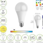 Bombilla Led Estandar Rosca E27. 20 Watt. Equivale A 150 Watt. 2452 Lumenes. Luz Calida (3000º K.)