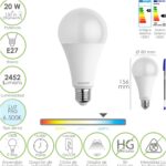 Bombilla Led Estandar Rosca E27. 20 Watt. Equivale A 150 Watt. 2452 Lumenes. Luz Fria (6500º K.)