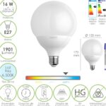 Bombilla Led Globo Rosca E27. 16 Watt. Equivale A 130 Watt. 1901 Lumenes. Luz Fria 6500º K.