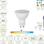 Bombilla Led Dicroica Rosca GU10. 5 Watt. Equivale A 35 Watt. 500 Lumenes. Luz Neutra 4000º K
