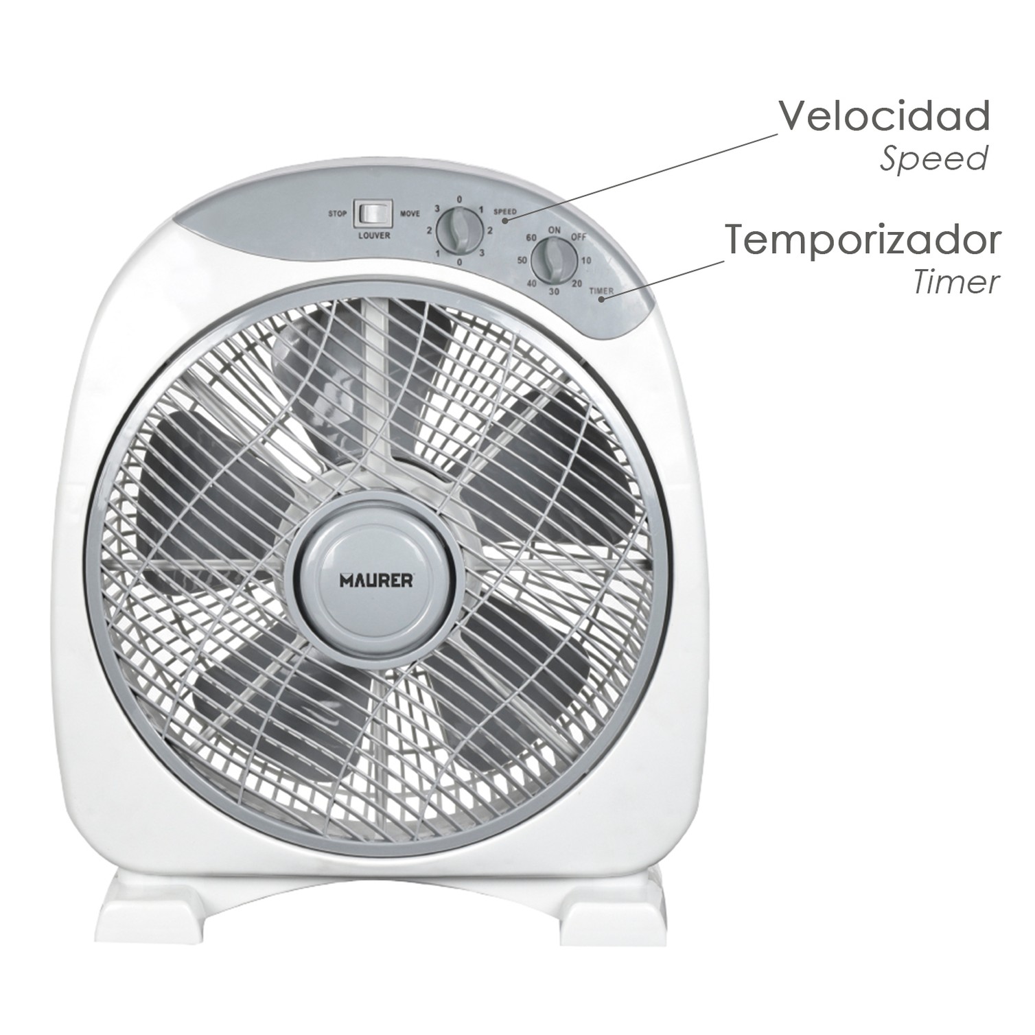 Ventilador Maurer Box Ø 30cm 40 Watt. 3 velocidades Aspas gran tamaño, 3 Con temporizador
